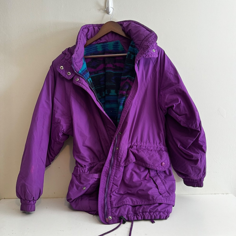 VTG CB Sports Purple Fleece Lined Ski Jacket Hooded 80s 90s Southwest Aztec